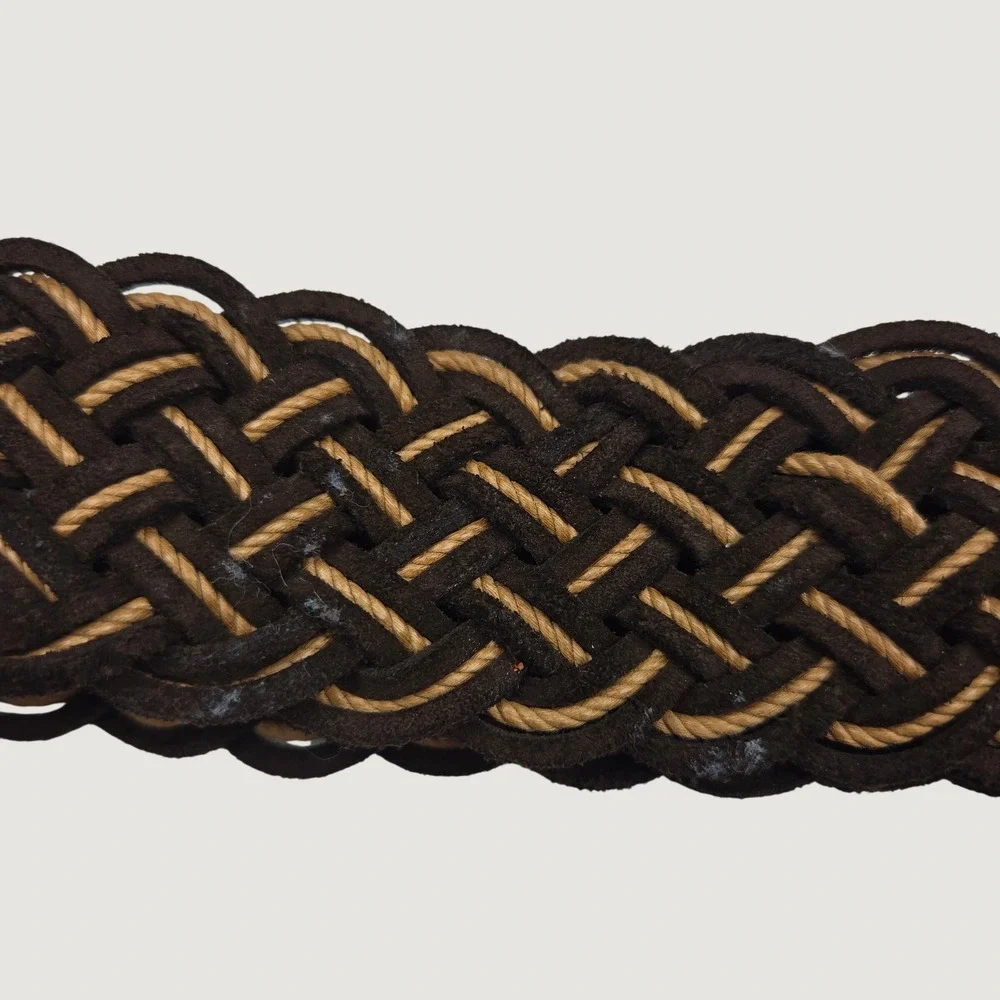Vintage GAP Braided Suede Leather Belt XS Brown Woven Coastal Cowgirl Brass